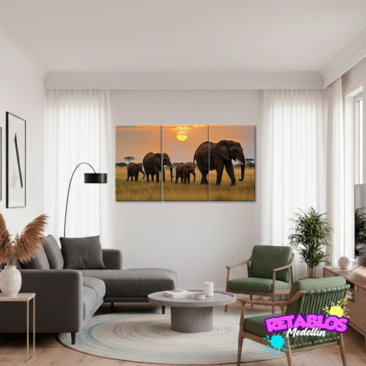 A22 ELEFANTES AL ATARDECER 3 PIEZAS